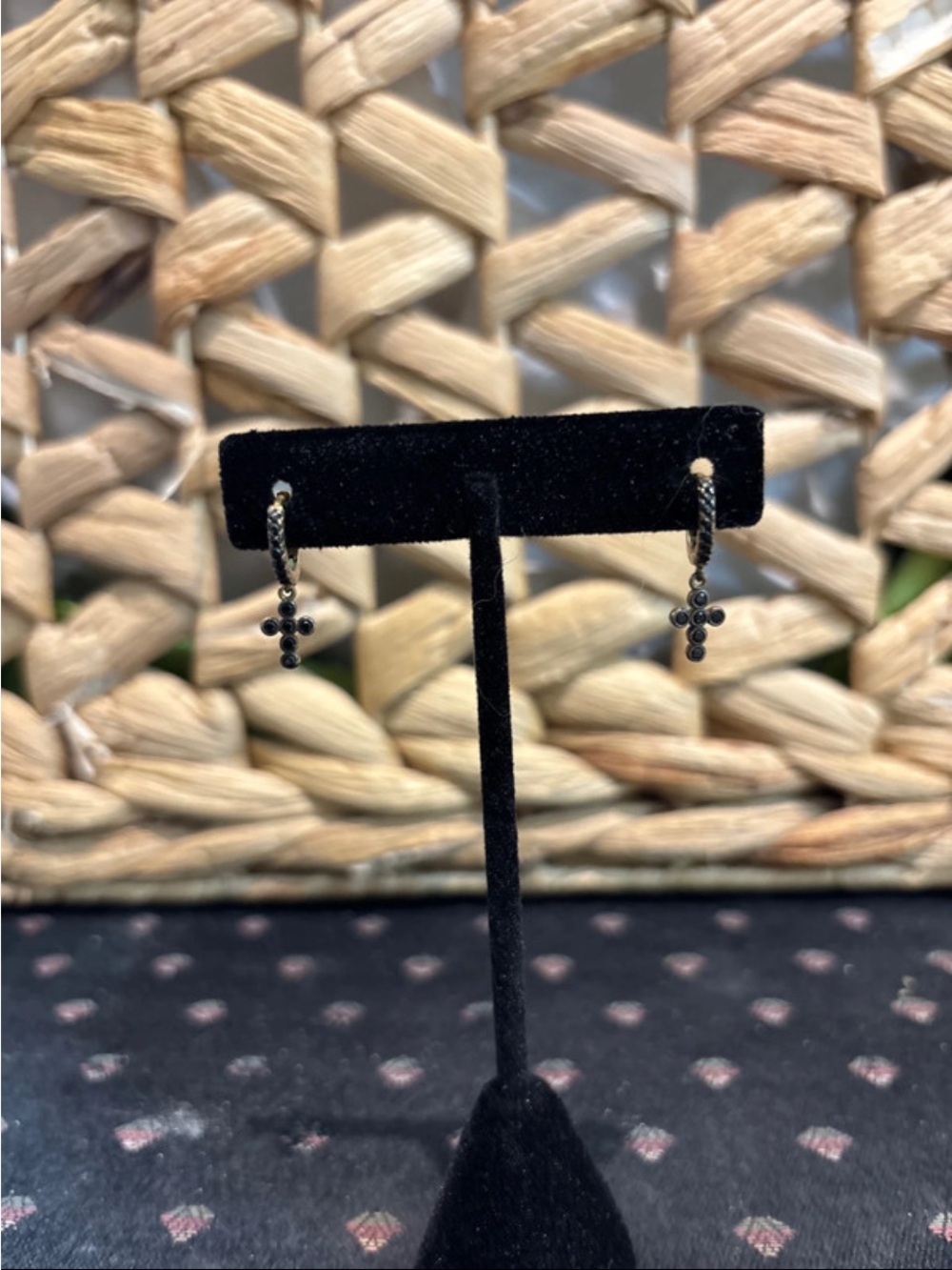 Tai Black Cross Dangle Hoop Earrings